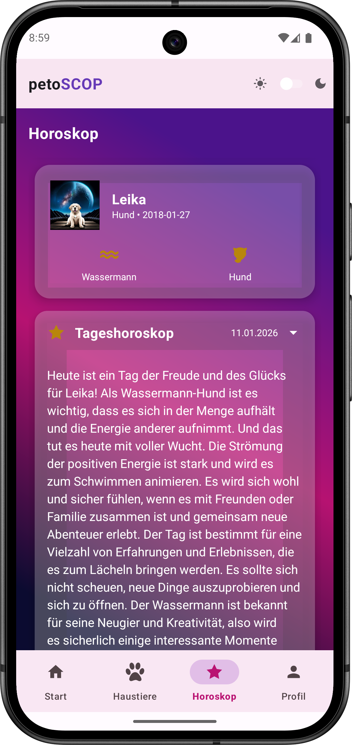 Katze Tageshoroskop in der App